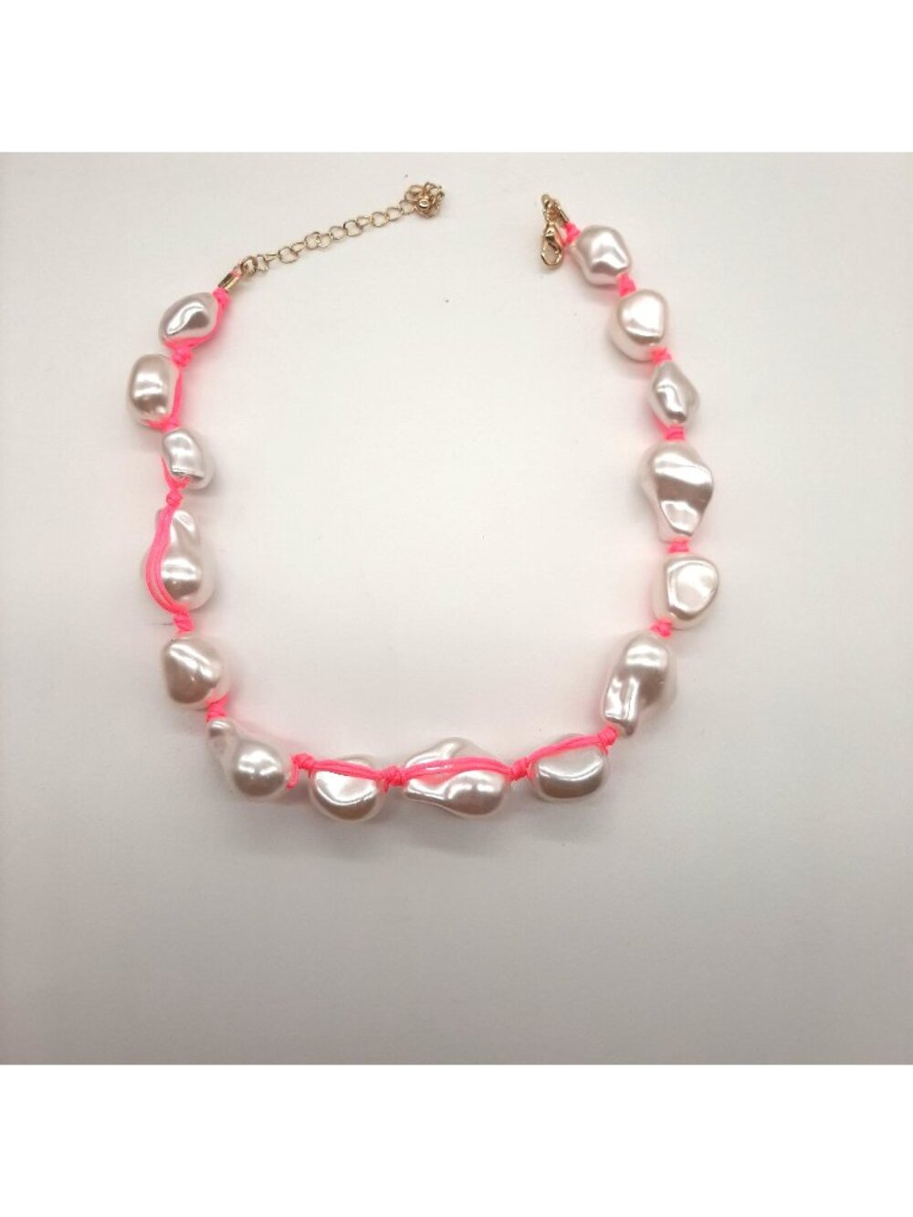 NEON PINK NATURAL SHAPE PEARL NECKLACE PEARLS CORDED  BRIGHT adjustable chocker